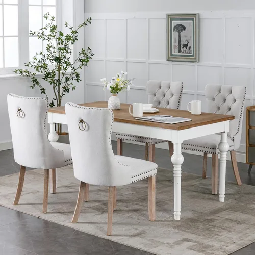 Miniatura 2 de Sillas de Comedor Juego de 4 sillas de comedor tapizadas de lino, sillas de comedor modernas de mediados de siglo, sillas de cocina y comedor