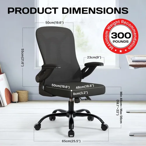 Miniatura 2 de Silla de oficina ergonómica, 300 libras, silla de computadora de malla resistente con soporte lumbar ajustable, brazos abatibles de 90° que ahorran