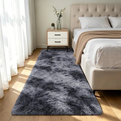Miniatura 53 de Alfombra peluda para dormitorio, sala de estar, 2 x 6 pies, antideslizante, esponjosa, suave, alfombra lanuda beige y blanca para sala de estar