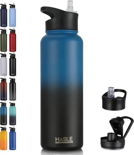 Miniatura 34 de HASLE OUTFITTERS Botella de agua aislada de 22 onzas, botella de agua de acero inoxidable de doble pared, boca ancha con tapa de popote y tapa