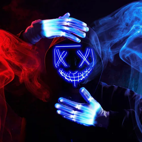 Miniatura 6 de JOYIN Máscara LED de Halloween, máscara de luz y guantes para disfraz de cosplay (azul), 3 modos de máscaras aterradoras que brillan en la oscuridad