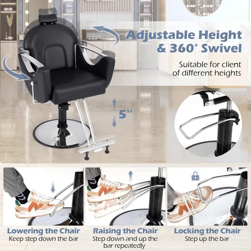 Miniatura 5 de Giantex Silla de peluquería reclinable, silla de salón para estilista, giratoria de 360 grados, altura ajustable y reposacabezas, bomba hidráulica