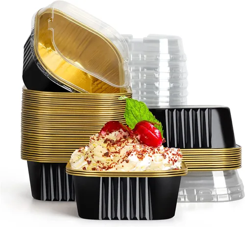 Miniatura 20 de EUSOAR - Moldes para pastel con tapas, 50 unidades de 300 ml/10 oz, moldes cuadrados desechables para cupcakes, recipientes de papel de aluminio