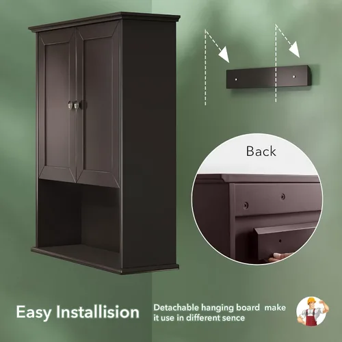 Miniatura 6 de Armario de baño montado en la pared, botiquines de madera espresso oscuro sobre inodoro de almacenamiento de 24 x 30 pulgadas, gabinete de pared