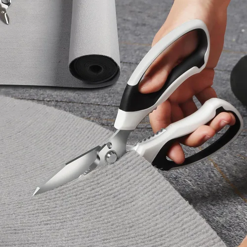 Miniatura 7 de BoFuYuan Tijeras de utilidad resistentes: Tijeras afiladas de 8 pulgadas para todo propósito y uso pesado, cuchillas dentadas cortan alfombra