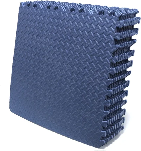 Miniatura 8 de 12 x (48 pies cuadrados) azul tapete de piso de gimnasio de 24 x 24 pulgadas de espuma EVA entrelazada para ejercicio de fitness, rompecabezas