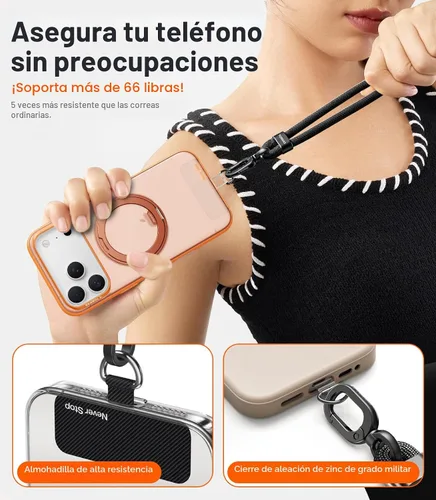 Miniatura 3 de TORRAS Correa cruzada para teléfono con 2 pestañas para teléfono, correa ajustable antirrobo para todos los teléfonos, hebillas de metal de alta