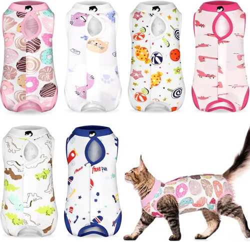 Miniatura 7 de Kacctyen Juego de 6 Trajes de Recuperación para Gatos Después de Cirugía Hembra y Macho Gatito Traje de Cirugía Alternativa al Collar E Pijama Ropa