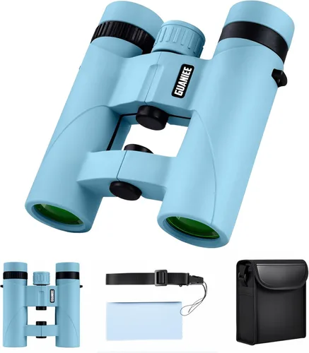 Binoculares 10x25 para niños, mini prismáticos compactos de bolsillo, impermeables, binoculares pequeños para observación de aves, viajes, Azul