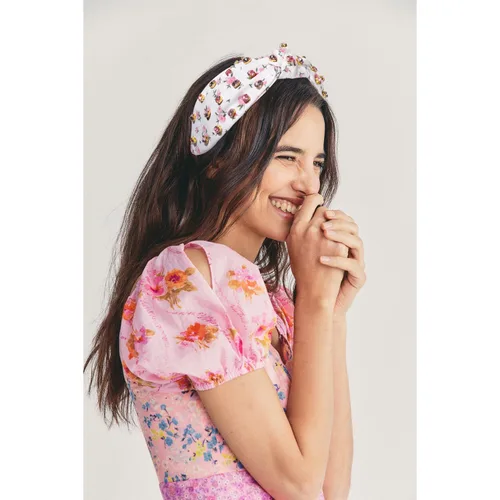 Miniatura 3 de Diademas anudadas con perlas para mujer, diademas de flores impresas con diamantes de imitación, diademas anudadas de cristal, cuentas brillantes