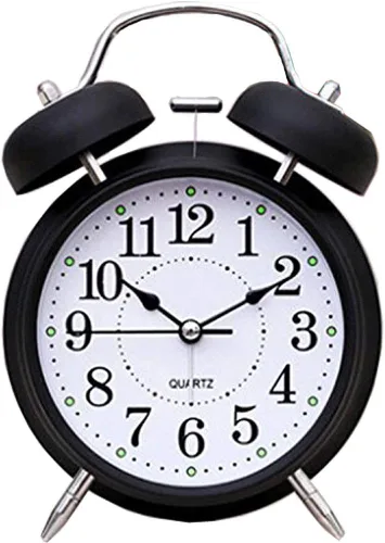 Miniatura 5 de Reloj de escritorio creativo de cuarzo de 6 pulgadas, 3D, dos campanas, diseño moderno, silencioso, sin tictac, analógico, para niños, con luz