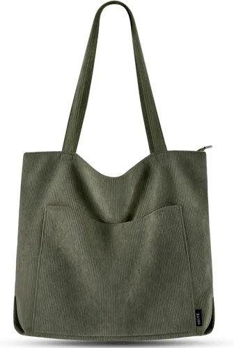 Miniatura 15 de Prite Bolsa de pana para mujer, bolsa de hombro grande con cremallera y bolsillos para la universidad, trabajo, viajes, compras