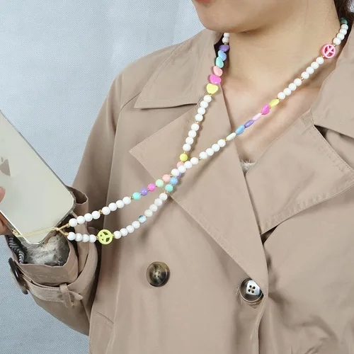 Miniatura 6 de Beaded Phone Charm Lanyard Strap Crossbody Fixed Beads Pearl Neck Chain
