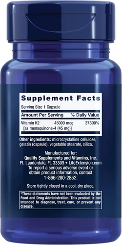 Miniatura 2 de Life Extension Mega Vitamina K2 de alta potencia para huesos fuertes, clínicamente estudiada 45 mg de dosis K2, promueve una densidad ósea
