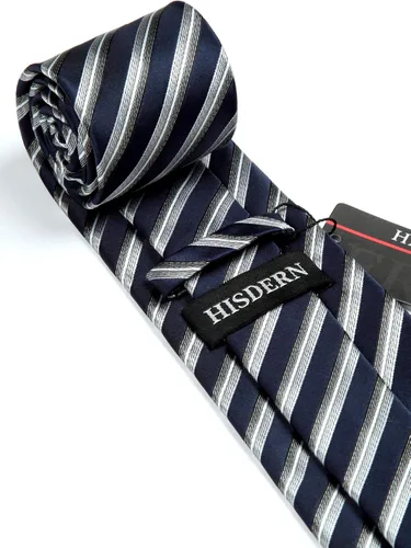 Miniatura 4 de HISDERN Corbatas de rayas para hombre corbata clásica tejida con corbata a rayas y bolsillo cuadrado conjunto formal de negocios y boda
