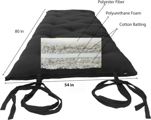 Miniatura 3 de D&D Futon Furniture Colchón tradicional japonés de futón rodante, bateo de algodón, espuma de poliéster, cama plegable (negro, 3 x 54 x 80 pulgadas)