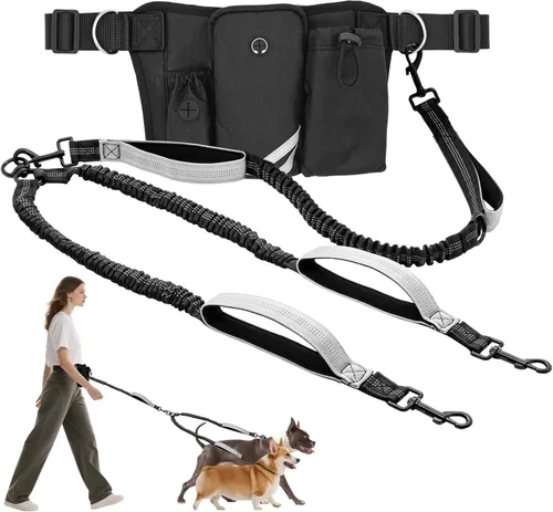 Miniatura 9 de Skmeditec Correa de perro manos libres con bolsa de cintura para pasear perros grandes, correa elástica que absorbe los golpes con bolsa