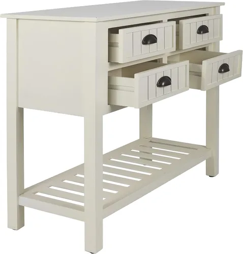 Miniatura 5 de Bailey Bead Board Mesa consola de madera con cuatro cajones con estante, acabado blanco antiguo