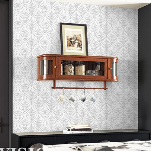 Miniatura 2 de Ismoon Papel tapiz geométrico de 17.3 x 393 pulgadas, papel tapiz blanco y plateado, papel tapiz moderno autoadhesivo de pared, papel de contacto