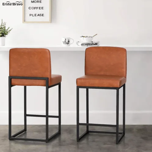Miniatura 47 de Juego de 2 taburetes de bar de altura de mostrador de color blanco cremoso de 24 pulgadas, modernos taburetes de bar dorados con respaldo tapizado