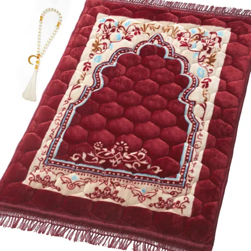 Miniatura 11 de Alfombra de oración musulmana con cuentas de oración Tasbih, suave y grande para oración islámica mate, alfombrilla de oración islámica acolchada