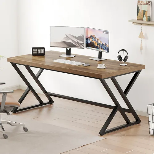 Miniatura 16 de LVB Escritorio Moderno Blanco para Computadora, Escritorio Industrial Largo para Oficina en Casa para Estudiante, Escritorio Grande de Metal y Roble