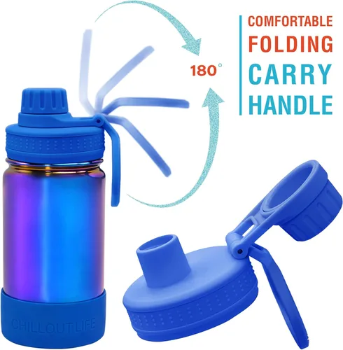 Miniatura 3 de CHILLOUT LIFE Botella de agua aislada para niños de 12 onzas para la escuela con tapa de boquilla a prueba de fugas y bonitas calcomanías Azul