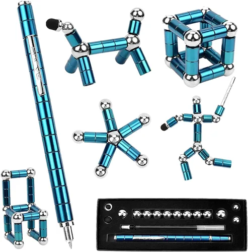 Bolígrafo Magnético de Metal para Jugar - Juguete de Descompresión para Alivio del Estrés, Construye Varias Formas - Instrumento de Escritura Azul