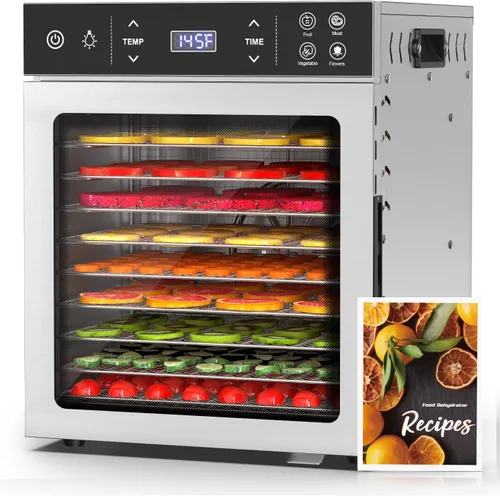 HOPERAN - Deshidratadora de alimentos de acero inoxidable - Máquina deshidratadora eléctrica de 400W con 4 ajustes preestablecidos, temporizador