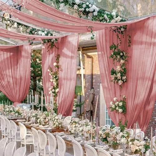 Miniatura 9 de FUHSY Cortinas de techo para arco de boda, tela drapeada, tela de gasa, cortinas de gasa burdeos para telón de fondo, 5 x 20 pies, 2 paneles