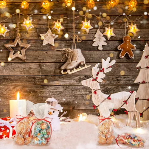 Miniatura 8 de Boao 100 piezas de bolsas de celofán para golosinas de Navidad con copos de nieve, bolsa de dulces con cinta para suministros de fiesta de Navidad