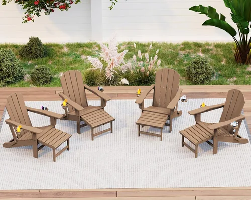Miniatura 11 de KINGYES Silla Adirondack plegable ajustable con otomana y 2 portavasos, silla reclinable Adirondack HDPE con reposapiés, Aruba
