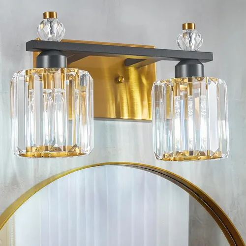 Miniatura 9 de Luces de Tocador de Baño de 3 Luces, Placado Negro, Modernas Luces de Tocador de Cristal para Baño, Luces de Tocador de Cristal para Usar Sobre