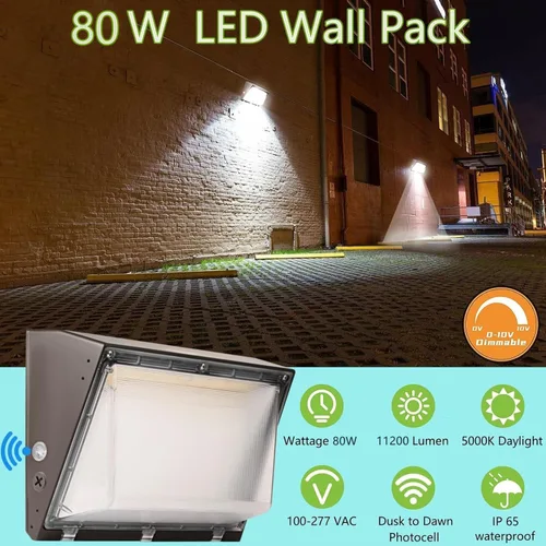 Miniatura 2 de Paquete de luz LED regulable de 80 W con fotocélula del atardecer al amanecer, 100-277 V 11200 LM 400-600 W equivalente a HPS/HID, iluminación