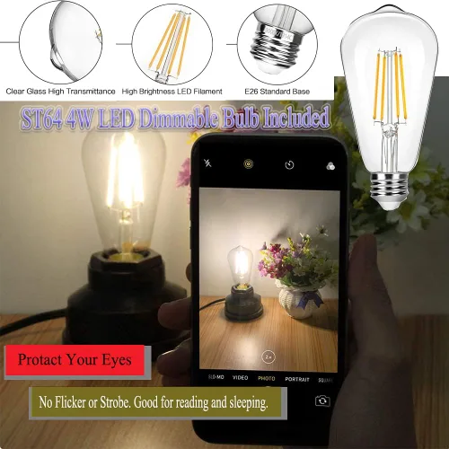 Miniatura 4 de Lámpara de mesa vintage con control táctil, bombilla LED regulable Edison de 4 W incluida, con 3 niveles de brillo, luz nocturna industrial