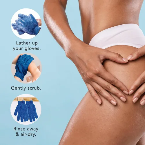 Miniatura 7 de Guantes exfoliantes (4 piezas, 2 pares) – Guantes de ducha pesados para exfoliación corporal, exfolia y elimina la piel muerta