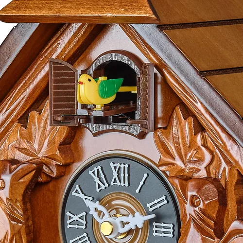 Miniatura 5 de TIMEGEAR Reloj de cuco con modo nocturno, movimiento de cuarzo y decoraciones de madera (marrón)