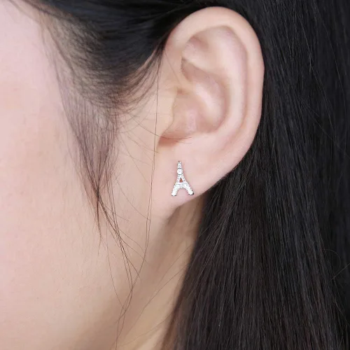 Miniatura 2 de AoedeJ Aretes hipoalergénicos de plata de ley 925 con diseño de Torre Eiffel de París, regalo para mujer