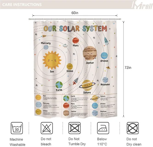 Miniatura 6 de Space Galaxy - Cortina de ducha con sistema solar, 60 pulgadas de ancho x 72 pulgadas de alto, planetas de dibujos animados, herramienta educativa