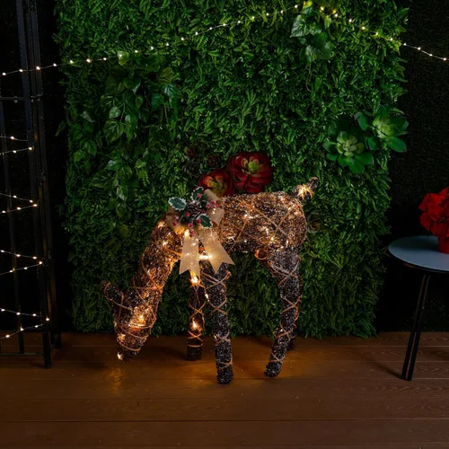Miniatura 14 de Alpine Corporation Decoración de Césped de Reno Pastando de Ratán para Exteriores de 24 Pulgadas de Alto con Luces LED Blancas, Decoración de Patio