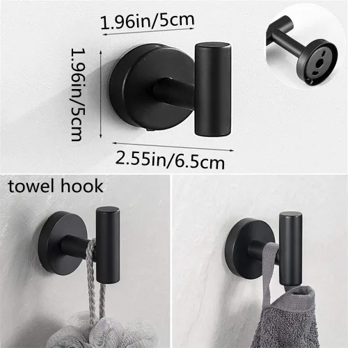 Miniatura 4 de szhdxsy - Juego de 6 accesorios de baño negro mate, soporte para toallas de acero inoxidable SUS 304 montado en la pared, incluye toallero de 16
