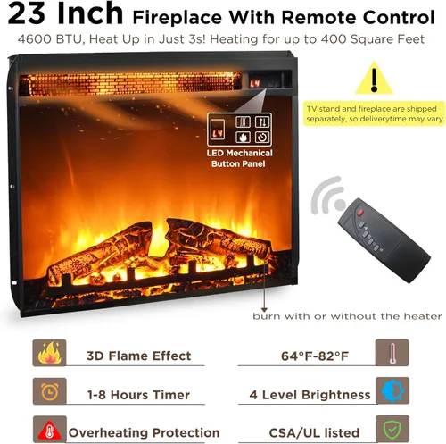 Miniatura 2 de OKD Soporte de TV con chimenea para TV de más de 65 pulgadas, centro de entretenimiento Highboy Farmhouse de 33 pulgadas de alto con chimenea