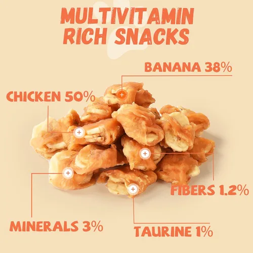 Miniatura 2 de Pawmate Dog Treats - Rebanadas de plátano envueltas en pollo con 1% de taurina, aperitivos de entrenamiento saludables ricos en fibra natural
