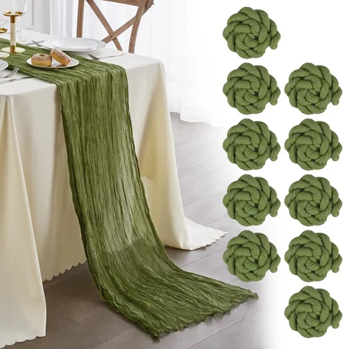 Miniatura 9 de Nialnant Camino de mesa de estopilla azul bebé, camino de mesa bohemio de 13 pies para cocina, cena, fiesta de Año Nuevo azul, decoración de bodas