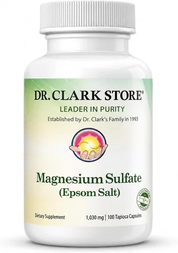 Dr Clark Store Sulfato de magnesio USP (sal de Epsom) 1030 mg, 100 cápsulas de tapoica para apoyo digestivo diario, alivio ocasional del