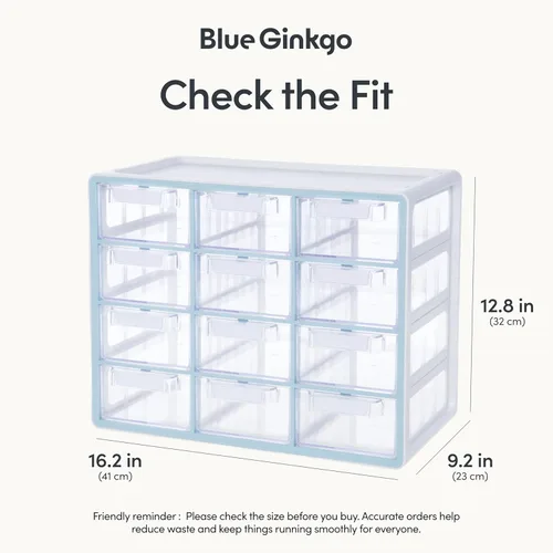 Miniatura 2 de Blue Ginkgo Gabinete grande de 12 cajones, organizador transparente apilable para hardware, cuentas, ladrillos de plástico, oficina y almacenamiento