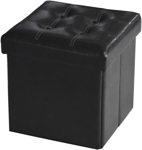 Miniatura 6 de Attraction Design Banco otomano de almacenamiento de piel sintética, taburete reposapiés plegable, asiento acolchado, cubo de almacenamiento, banco