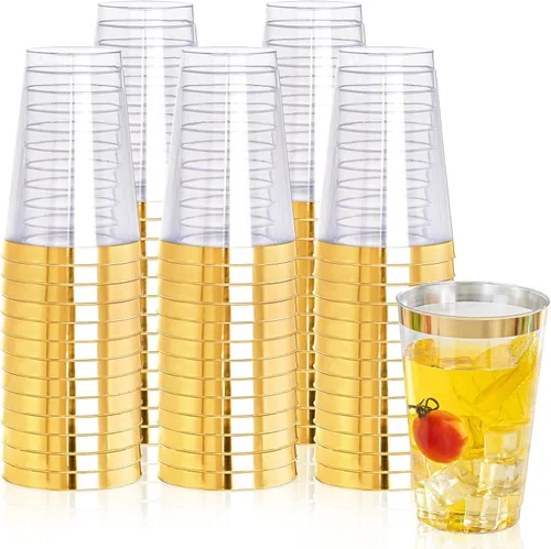 Miniatura 12 de I00000 Paquete de 100 vasos de plástico dorados de 14 onzas, vasos desechables de plástico con purpurina dorada, copas de vino desechables, copas