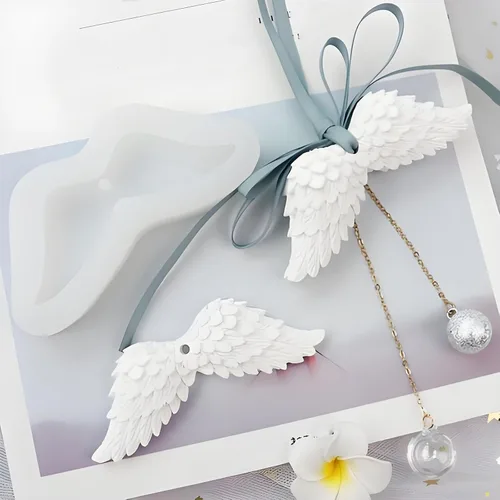 Miniatura 4 de Moldes de resina de silicona con alas de ángel, 2 piezas con agujeros para hacer colgantes de alas, decoración de pasteles, adornos de cupcakes