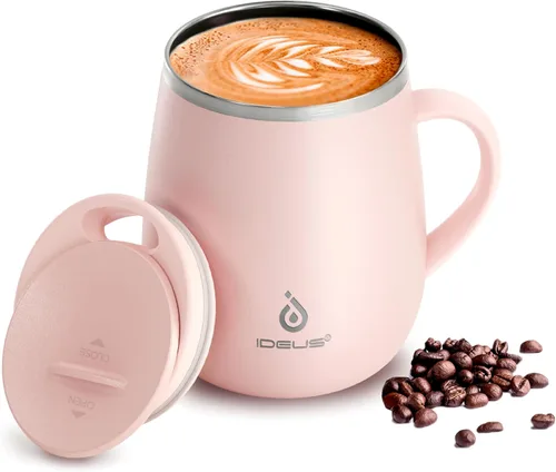 Miniatura 10 de Ideus Taza de café aislada de 16 onzas con asa y tapa, taza de café térmica al vacío de acero inoxidable de doble pared, taza de café de viaje
